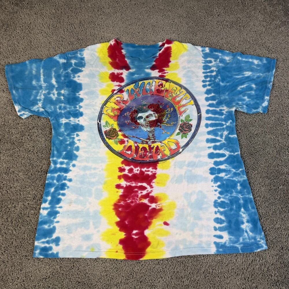 Grateful Dead Shirt Mens L Blue Tie Dye Skull Graphic Band Tee Tagless